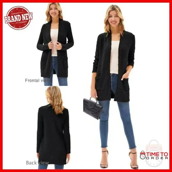 Long Fuzzy Cardigan Sweater with Pockets, Chunky Knit Winter Coat - Picture 3 of 8